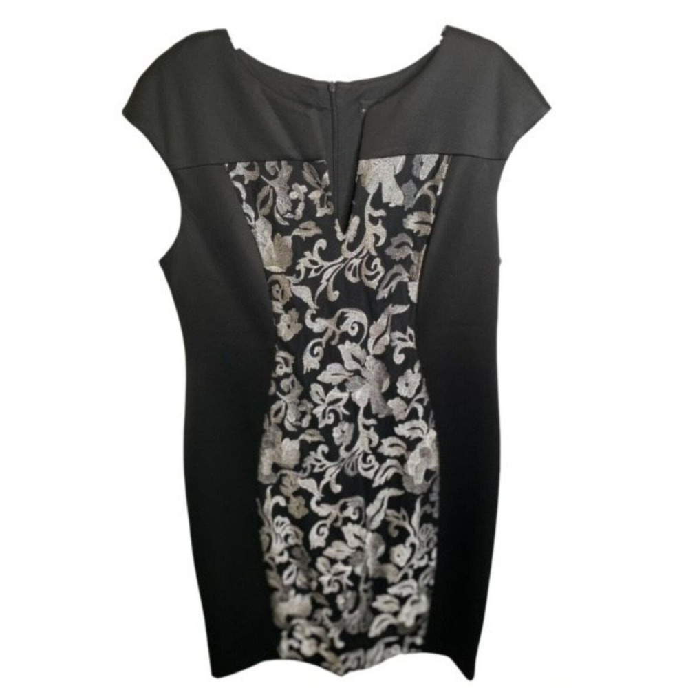 Connected Apparel Dress Size 14 Black Silver Floral Embroidery.‎ Beautiful